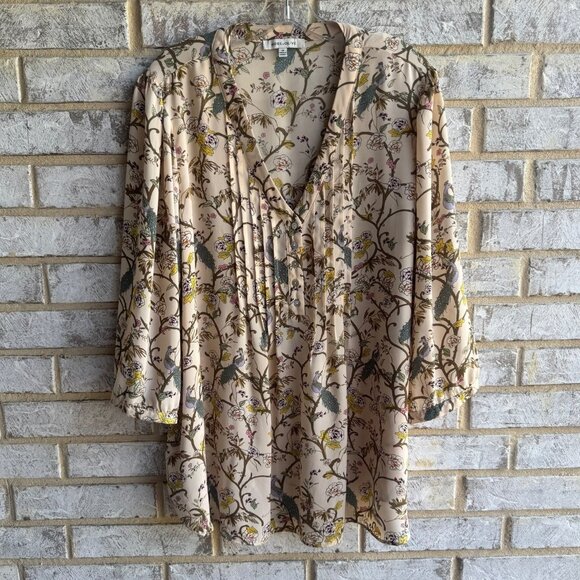 Rose+Olive 3/4 Sleeve 1/2 Button V-Neck Floral Blouse Women's Size 2X. - Picture 1 of 8